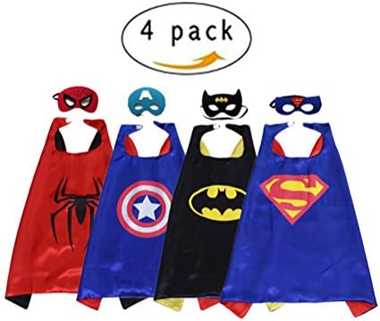 Cartoon Dress up Costumes Satin Capes and Mask 4 Costume Sets, Great for Dressing up