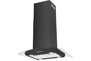 JOEAONZ Island Range Hood Black 30 inch 700CFM, Ceiling Mount Kitchen Vent Hood Stainless Steel Ducted/Ductless Convertible Extractor Stove Exhaust Fan, 5-layer Filters, Curved Tempered Glass