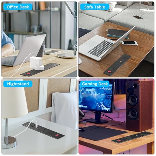 LBOYLOVE® Recessed Desk Power Socket, Hidden Plug Socket with 2 UK Plugs, 2 USB Ports, 15W Wireless Charging and 2M/6.56FT Cable, Furniture Power Strip with Overload Switch for Home Office Desktop