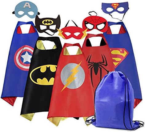 Mizzuco Cartoon Dress up Costumes Satin Capes with Felt Masks and Exclusive Bag for Boys (5pcs capes)