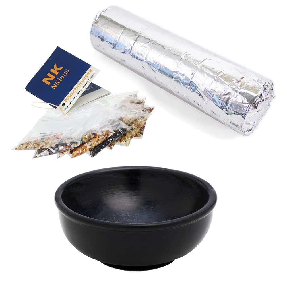 NKlaus 3pcs. incense set incense bowl black incense burner starter pack incense coal 40648