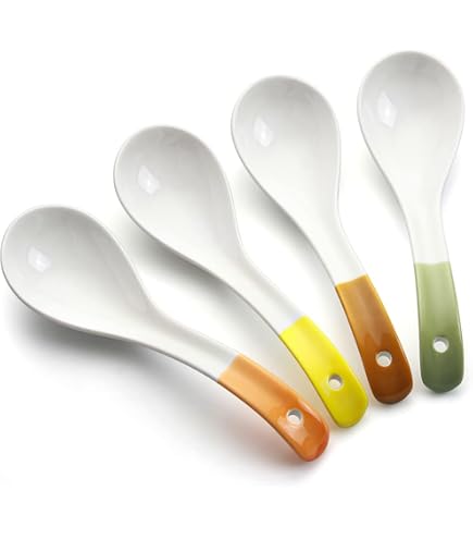 Cididu Lot De 8 Cuillères à Soupe Asiatiques En Céramique, Cuillère à Ramen Japonaise Avec Long Manche Incurvé, Cuillère à Soupe Chinoise, Cuillère à Soupe Chinoise, Cuillère à Soupe En Porcelaine