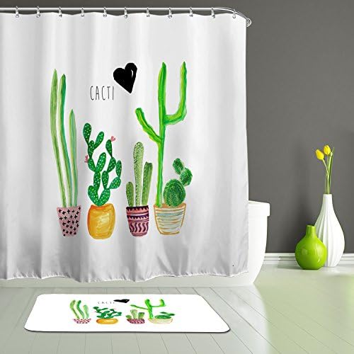 ALFALFA Bathroom Decorative Polyester Fabric Waterproof Shower Curtain With Hooks, Plants Theme 60" W x 72" H (150CM x 180CM) - Three Succulents