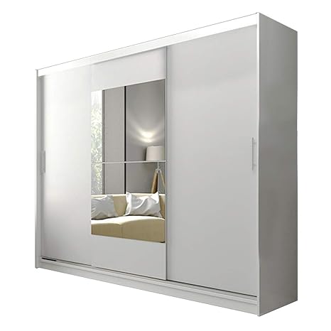 Ye Perfect Choice Modern Wardrobe Ava 1aa Mirror 3 Sliding Doors Bedroom Led Option Available Width 250 Cm White Without Carrying Service