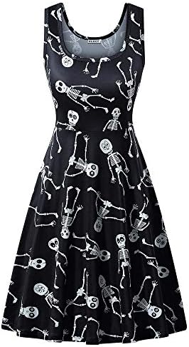 HUHOT Womens Halloween Dresses Casual A-line Flared Party Costume Midi Dress