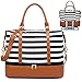 Womens Travel Weekend Bag Canvas Overnight Carry on Shoulder Duffel Beach Tote Bag (Black stripe with shoe compartment)