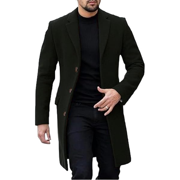 Men's Classic Fit Trench Coat Winter Long Jacket Notched