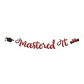 Dill-Dall Mastered It Banner, Master Degree Survivor, Congrats Masters Hanging Bunting Decor, Class of 2026 Happy Graduation Party Decorations Supplies, Red Glitter