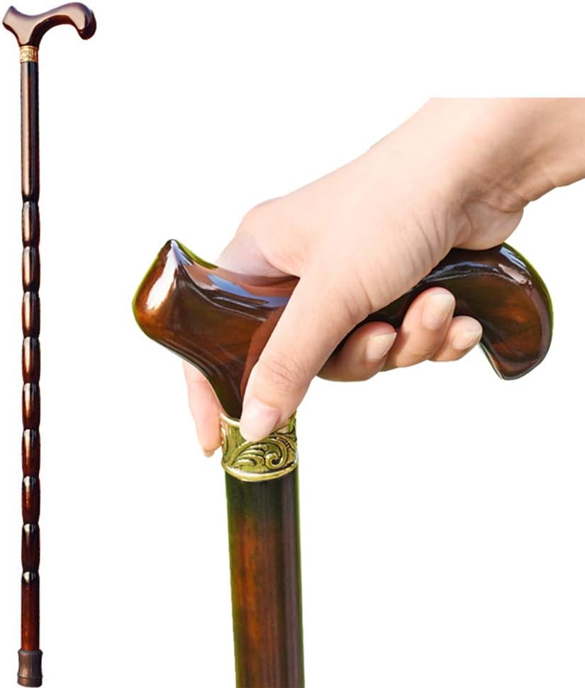 Weccan Wooden Cane with Supportive Curved Handle Gift Walking Canes as Gifts Walking Sticks for Men and Women Hand Crutch Crutches Fashionable Sturdy Stable Brown