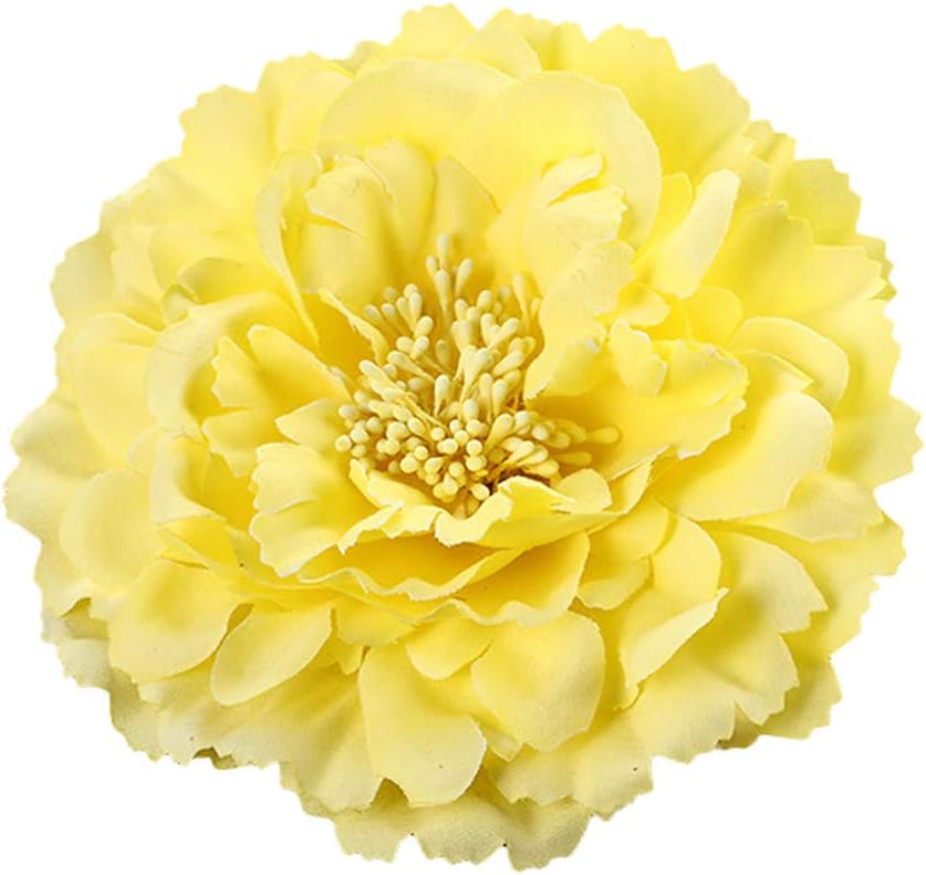 Malltop Shawn 15 colors Flower Peony Hair Clips Wedding Bridal Bridesmaid Prom Festival Hairpin Brooch Party Beach for girl women (bright yellow)