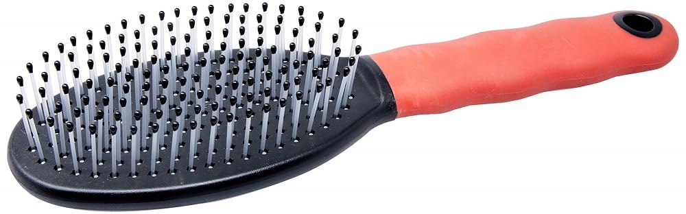 FERPLAST Dog Brush, Short to Long Hair, Soft Bristles with Rounded Tips, Ergonomic Soft Grip, Size M, Red