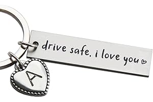 OFlyDesigns Personalized Initial Key Chain Gift, Drive Safe I Love You, Stamped Stainless Steel Keychain, Valentine's Gift, New Driver Gift, to Boyfriend, Personalized First Car Key Chain Drive Safe