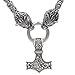 VikingsBrand Handmade King's Stainless Steel Wolf Head Necklace With Huge Thor's Hammer