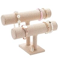 DHMK 2 Layer Wooden T-Bar Bracelet Watch Jewelry Stand Display, Jewelry Tray Showcase Display Organizer Gift for Women Men Girls