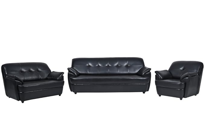 FabHomeDecor Boston Six Seater Sofa Set 3-2-1 ( Black)