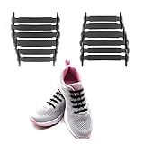 LattoGe Silicone Elastic No Tie Shoelaces Kids Shoelaces Tieless Shoe Laces Lace Lock Bands for Kids, Adults Athletic Running Shoe Laces,Seakers (Kids Size Black) …