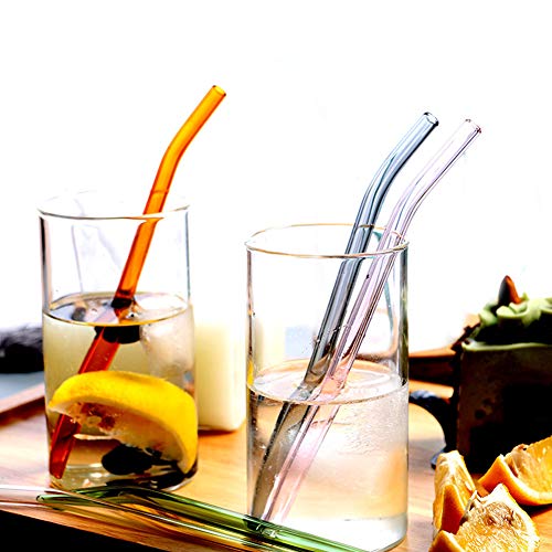 Reusable Bent Glass Drinking Straws,Set of 12 Bent Straws With 2