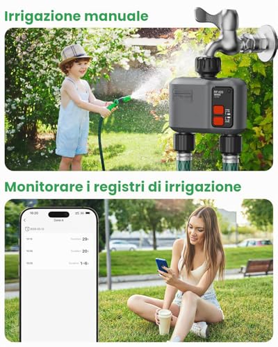 johgee 2 Way WiFi Irrigation Timer with RF 300M Technology, WiFi Irrigation Control, Compatible with Alexa & App, Watering Timer with 2 Modes & Rain Delay for Garden, Lawn