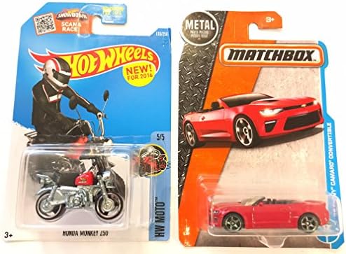 Matchbox 2017 MBX Adventure City '16 Chevy Camaro Convertible 2/125, Red &amp; BONUS: Hot Wheels, 2016 Honda Monkey Mini Bike [Black and Red] #135/250
