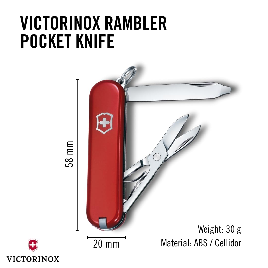 Victorinox Taschenmesser Rambler, Klein, 10 Funktionen, Swiss Made, Multitool mit Phillips-Schraubendreher, Schere, Rot 3