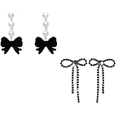 2 Pairs Black Bow Earrings for Women Black Velvet Pearl Bow Earrings Rhinestone Bowknot Dangle Ear-rings Elegant Ribbon Bowtie Ear-rings Wedding Party Prom Jewelry Gifts