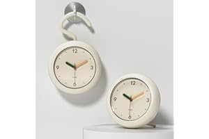 mooas Marshmallow Shower Bathroom Clock, Waterproof Shower Clock, Silent Non-Ticking Battery Operated with Stand, Hook, Suction, Bathroom Kitchen Shower Booth (Ivory)