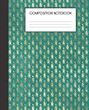 Composition Notebook: Turquoise And Faux Gold Peacock Bird Pattern College Ruled Notebook Lined School Journal