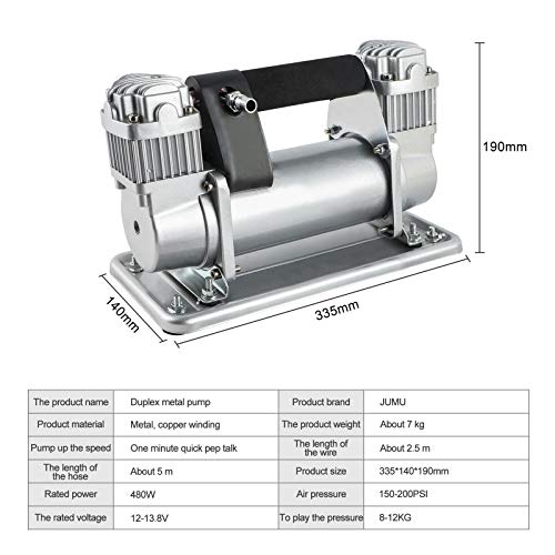 Mrcartool Click Image to Open expanded View Portable Air Compressor, 12v 480W Heavy Duty Air Pump, Tire Inflator 150-200 PSI for Road Vehicles, Trucks, RVs, Bikes and Cars (12V S) - Thumbnail 4