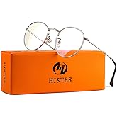 HJSTES Round Blue Light Glasses for Women Men Retro Circle Clear Lens Metal Frame Eyeglasses