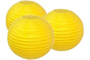 MATISSA 4"6"8"10"12"14"16"18 Round Paper Lanterns Lamp Wedding Birthday Party Decoration Pack of 3 (Bright Yellow, 18"/45CM)