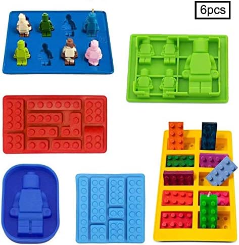 Robot Ice Cube Tray Silicone Mold, Candy Moulds, Chocolate Moulds, For Kids Party's and Baking Minifigure Building Block Themes, Set of 6 pcs