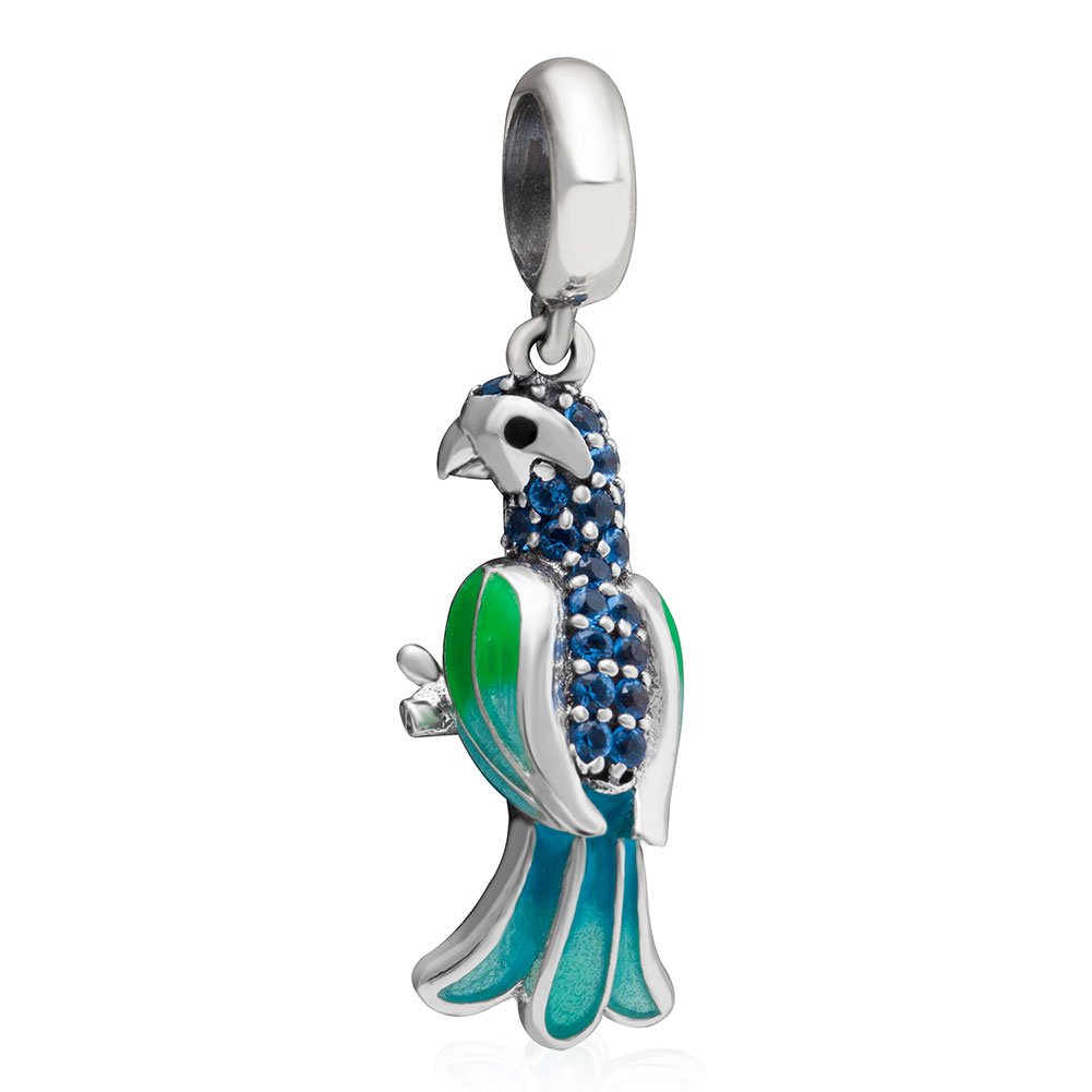 YiRong Jewelry Parrot Charm 925 Sterling Silver Animal Charm for Pandora Charm Bracelet