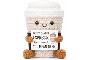 Funny Coffee Cup Emotional Support Plush, Positive Crochet Gift with Encouragement Card, Cute Desk Companion Plush, Emotional