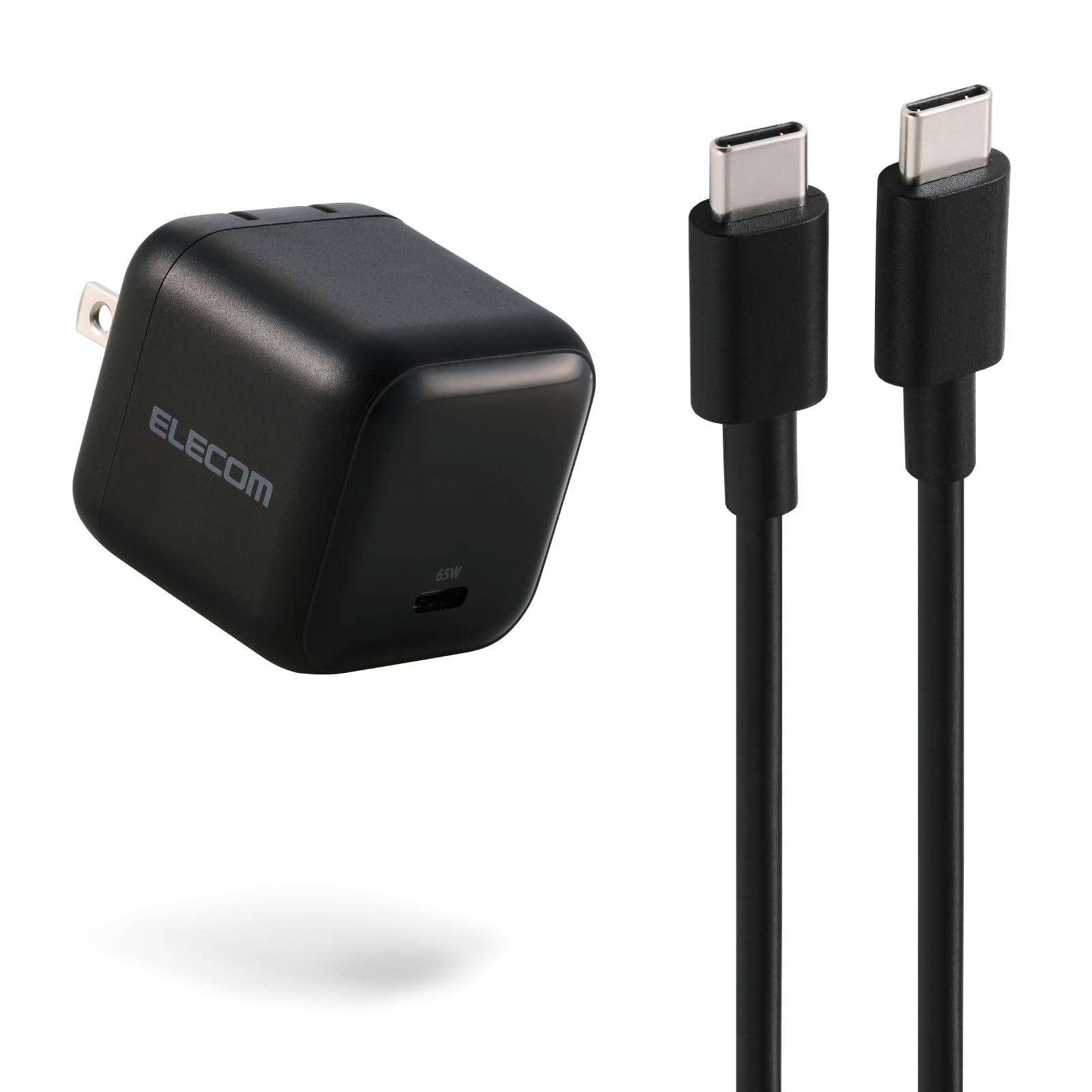 エレコム 65W 充電器 Type-C ケーブル付属 1.5m コンセント 急速 PD対応 スイング式プラグ採用 PSE技術基準適合 ブラック EC-AC12565BK