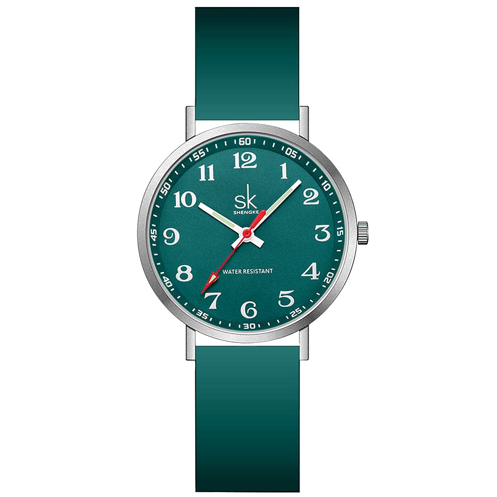SK Ultra Thin Fashion Scrub Women Watch for Medical Professionals,Nurses,Doctors,Students Watch with Easy Read Dial,Colorful Silicone Band (Green)