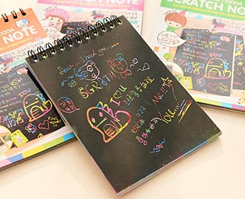 4Pack IFFree Scratch & Sketch Art Note Pads, Scratch Art Rainbow Mini Notes With Stylus Scratch Paper 10 Pages, Small Size.(Four Colours, with four Stylus and Style is random)