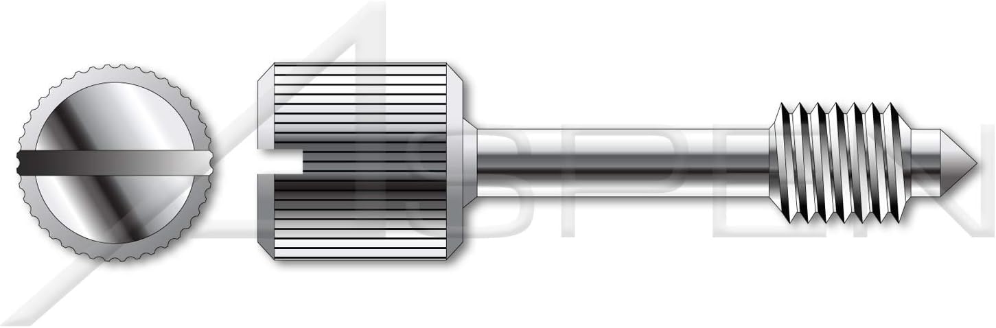 (200 pcs) #4-40 X 5/8", Captive Panel Screws, Style 2, Knurled High Head, Chamfered Shoulder, Slotted Drive, Long Dog Cone Point, Stainless Steel
