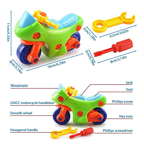 Pawaca Children's DIY Colorful Motorcycle,Assembly Disassembly Motorcycle Toy with Screwdriver and Nut,Puzzle Racing Toy Car Sets Cute Christmas Birthday Gift for Kids Over 3 Years Old