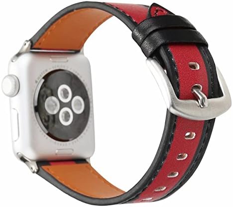 42mm Apple Watch Band Print, MagicFeel Balck and Red Stripe Faux Leather Replacement Strap Band for Apple Watch iwatch Series 1 Series 2 Series 3, Sport, Edition for Women Men (Black/Red Stripe-42mm)