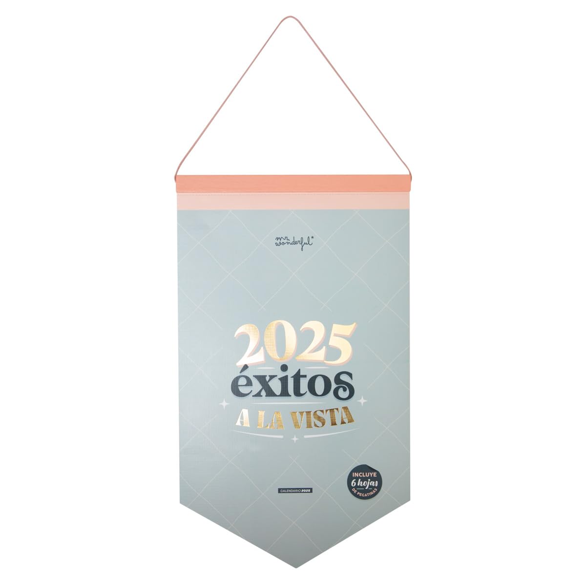 Mr. Wonderful - Wall Calendar 2025-2025 hits in sight - Calendar with wooden ribbon and cord - Includes 6 sheets of stickers