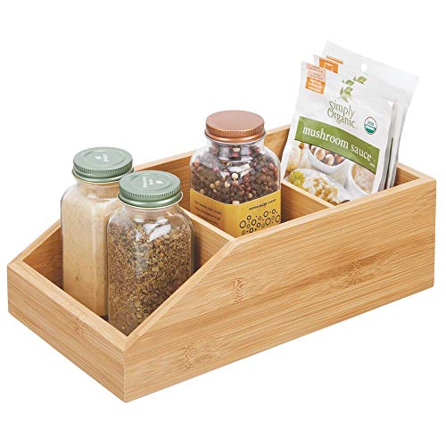 mDesign Bamboo Wood Food Storage Bin with Divided 3 Compartments and