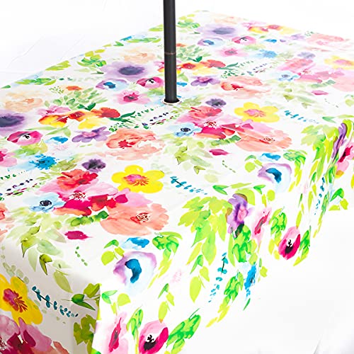 Rosie Lane PVC Wipe Clean Garden Outdoor Tablecloth Cover with Stainless Steel Parasol Umbrella Hole Bright Floral 200cm x 140cm