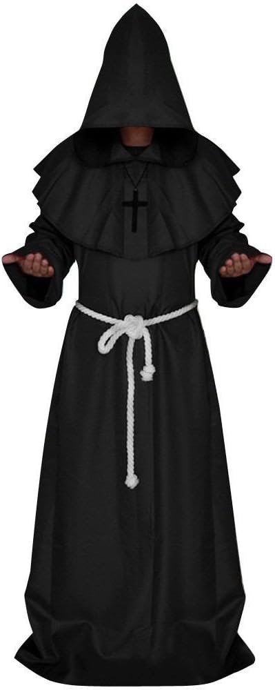Jiehuism Medieval Friar Hooded Monk Renaissance Priest Robe Cape Cloak Halloween Costume