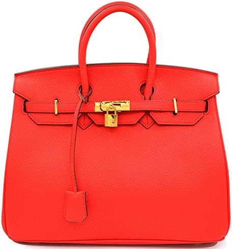 Designer Inspired Fashion Satchel Handbag With Padlock(Red+Gold)
