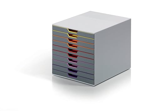 Durable 761027 A4 Schubladenbox (Varicolor 10 Fächer, mit Etiketten zur Beschriftung) mehrfarbig