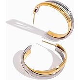 Chunky Hoop Earrings for Women 18K Gold Plated Lightweight Trendy Hammered Open Hoop Earrings