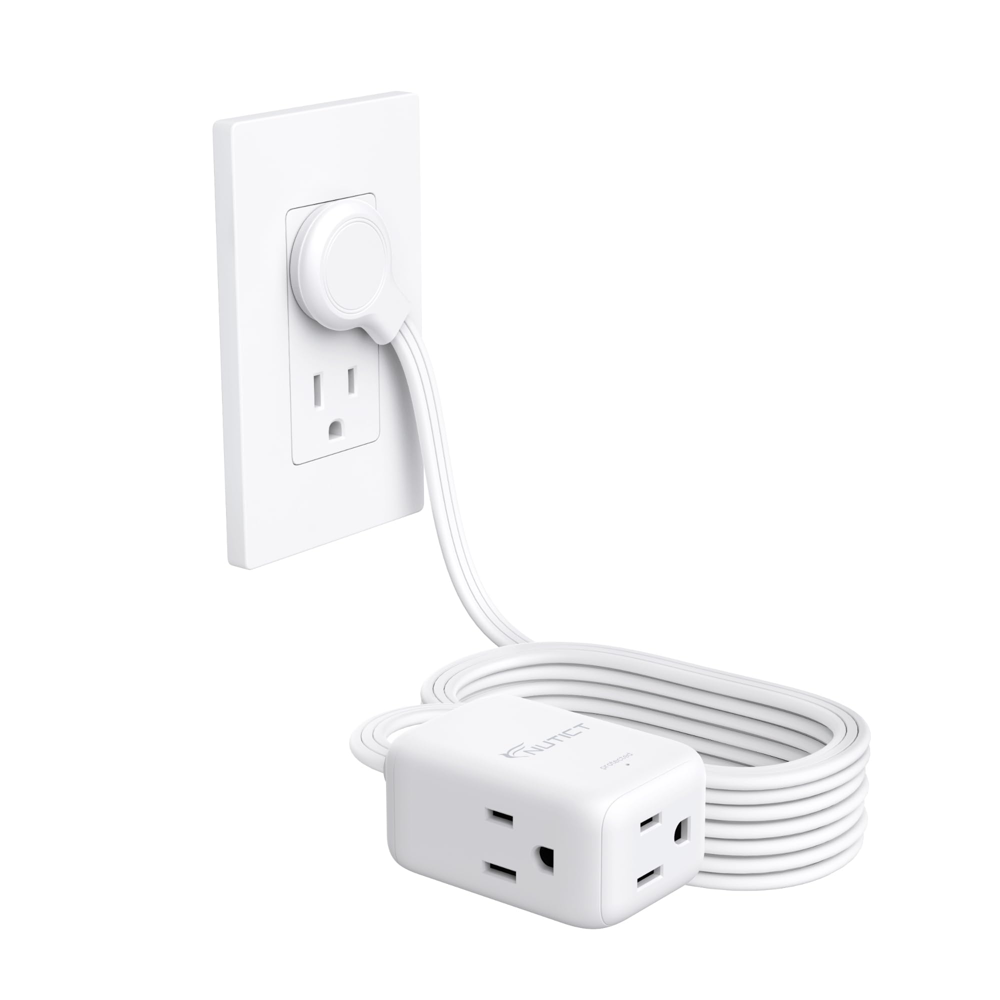 Photo 1 of Flat Extension Cord Surge Protector 15ft Long, NUTICT 3 Prong Indoor Power Cord Extension, 13A/1625W, 900J, Low Profile Right Angle Flat Wall Plug, Behind Bed Couch Furniture Tight Space, White