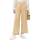 Haloumoning Girls High Waisted Uniform Pants Kids Wide Leg Dress Pants Casual Trousers with Pockets 5-14 Years