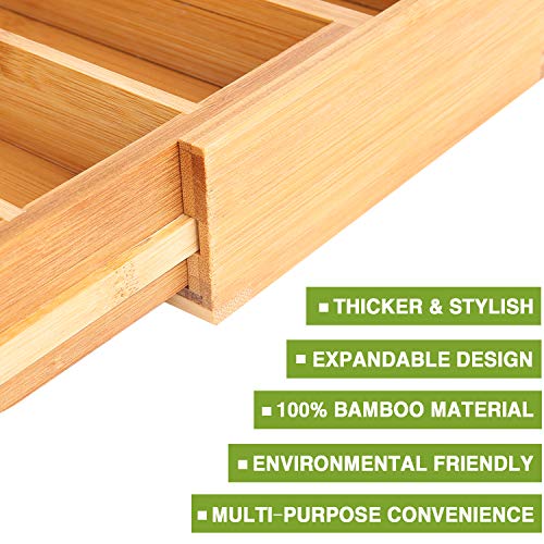 VSADEY Kitchen Drawer Organizer Bamboo Expandable Utensil Silverware Organizer, 9 Compartments Compact Cutlery Tray Organizer Holder for Kitchen Utensils, Flatware and Silverware - Thumbnail 4