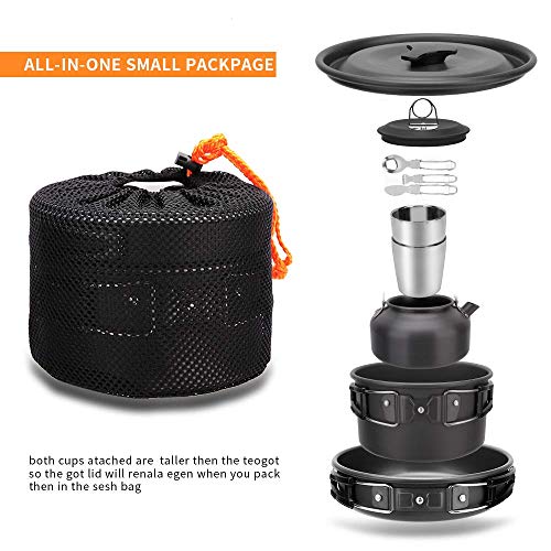 Lion 12pcs Camping Cookware Mess Kit,Lightweight Pot Pan Kettle with 2 Cups for Outdoor Camping Backpacking Hiking Picnic - Thumbnail 5